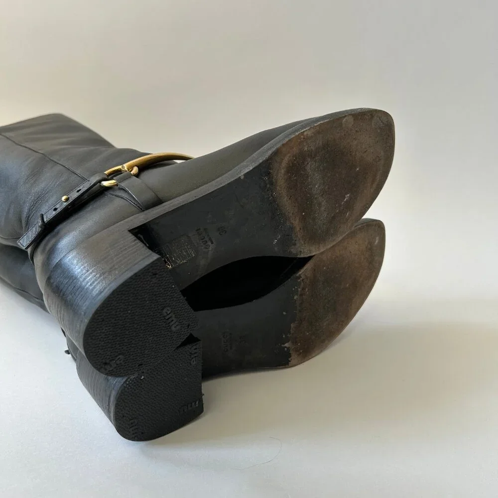 GUCCI BLACK LEATHER HORSEBIT TESS TALL BOOTS - Picture 8 of 9